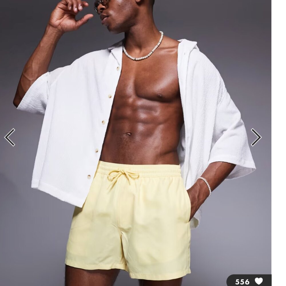 ASOS Men's Butter Yellow Swim Trunks - Short Length Swimwear